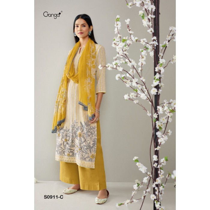 Ganga Eiza 911 Premium Cotton Linen Dress Materials